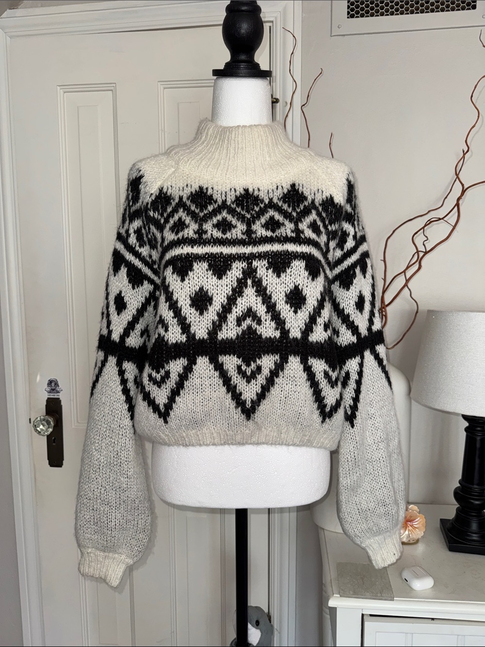 Hollister Black & Cream Fair Isle Turtleneck Sweater